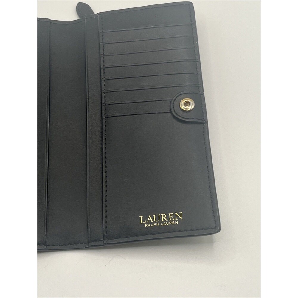Lauren Ralph Lauren Crosshatch Leather Slim Snapped-Closure Wallet Black Used - Picture 4 of 7